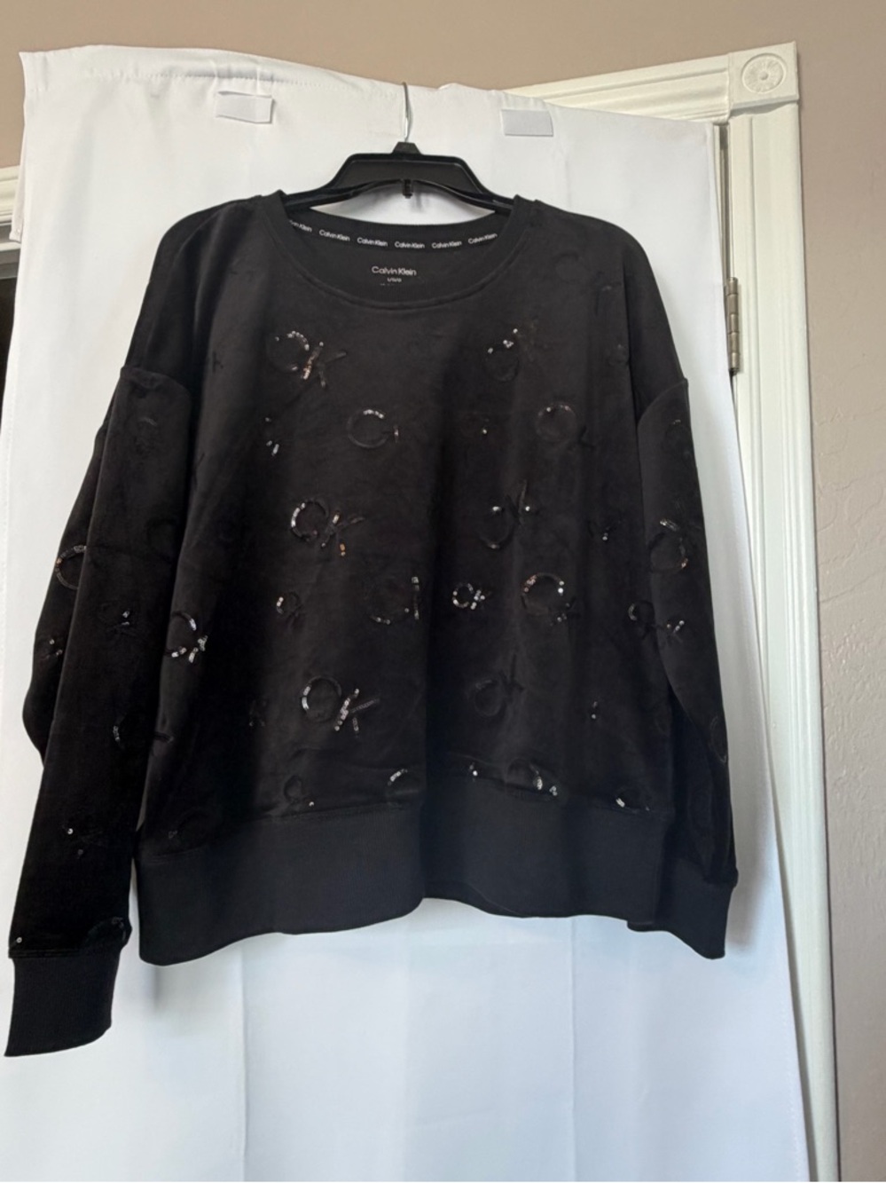 Calvin Klein all-over sequined black‎ velour sweatshirt